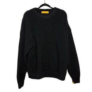 Yellow Label Co Black Cotton Unisex Chunky Fisherman Sweater - Large